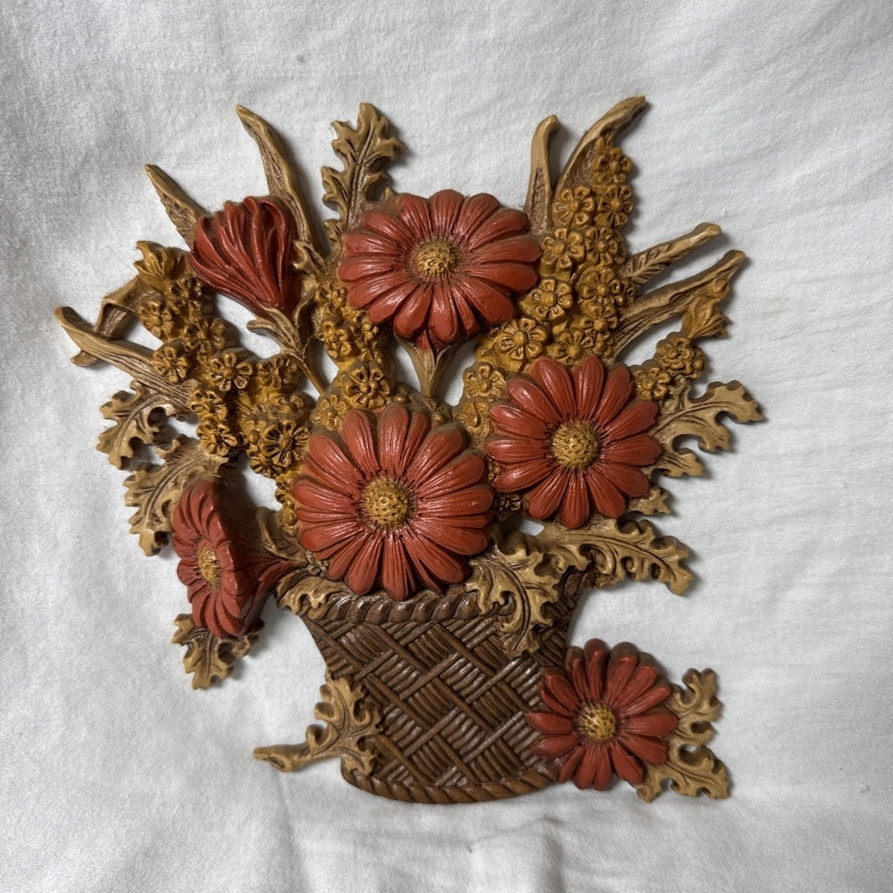 Vintage 1977 Homco Burwood Products Plastic Retro Flower Basket Wall Decor #2066